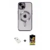 ieg™ iPhone 14 Kılıf Nova Işık Özel Seri - Siyah Buffer Cam Ekran Koruyucu + Diamond Kamera Lens - KI