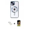ieg™ iPhone 14 Kılıf Nova Işık Özel Seri - Siyah Buffer Cam Ekran Koruyucu + Diamond Kamera Lens - KI