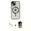 ieg™ iPhone 14 Kılıf Nova Işık Özel Seri - Siyah Buffer Cam Ekran Koruyucu + Diamond Kamera Lens - KI