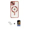 ieg™ iPhone 14 Kılıf Nova Işık Özel Seri - Siyah Buffer Hayalet Cam Ekran Koruyucu + Diamond Kamera Lens - PE