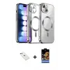 ieg™ iPhone 14 Kılıf Nova Işık Özel Seri - Siyah Buffer Hayalet Cam Ekran Koruyucu + Diamond Kamera Lens - KI