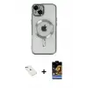 ieg™ iPhone 14 Kılıf Nova Işık Özel Seri - Siyah Buffer Hayalet Cam Ekran Koruyucu + Diamond Kamera Lens - KI