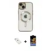 ieg™ iPhone 14 Kılıf Nova Işık Özel Seri - Siyah Buffer Hayalet Cam Ekran Koruyucu + Diamond Kamera Lens - KI