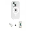ieg™ iPhone 14 Kılıf Pusula Form Özel Seri - Şeffaf Pasifik Cam Ekran Koruyucu + Diamond Kamera Lens - YL