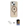ieg™ iPhone 14 Kılıf Pusula Form Özel Seri - Siyah Buffer Hayalet Cam Ekran Koruyucu + Diamond Kamera Lens - SABE