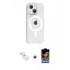 ieg™ iPhone 14 Kılıf Pusula Form Özel Seri - Siyah Buffer Hayalet Cam Ekran Koruyucu + Diamond Kamera Lens - SABE
