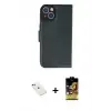 ieg™ iPhone 14 Kılıf Siluet Işık Serisi - Siyah Buffer Cam Ekran Koruyucu + Diamond Kamera Lens - KI
