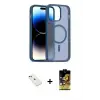 ieg™ iPhone 14 Kılıf Siluet Minimal Prime - Siyah Buffer Cam Ekran Koruyucu + Diamond Kamera Lens - YL