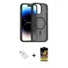 ieg™ iPhone 14 Kılıf Siluet Minimal Prime - Siyah Buffer Cam Ekran Koruyucu + Diamond Kamera Lens - YL