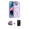 ieg™ iPhone 14 Kılıf Yadigar Asil Koleksiyonu - Siyah 3D Antistatik Hayalet Cam Ekran Koruyucu + Raze Metal Kamera Lens - SH