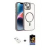 ieg™ iPhone 14 Kılıf Yadigar Asil Koleksiyonu - Siyah Buffer Hayalet Cam Ekran Koruyucu + Diamond Kamera Lens - KI