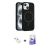 ieg™ iPhone 14 Kılıf Yankı Form Serisi - Siyah Bilvis 5in1 5D Magic Hayalet Cam Ekran Koruyucu + Diamond Kamera Lens - YL