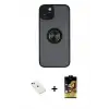 ieg™ iPhone 14 Kılıf Yörünge Çizgi - Siyah Buffer Cam Ekran Koruyucu + Diamond Kamera Lens - KI