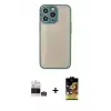 ieg™ iPhone 14 Pro Max Kılıf Ahenk Çizgi Serisi - Siyah Buffer Cam Ekran Koruyucu + Bilvis Titan Kamera Lens - GS