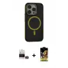 ieg™ iPhone 14 Pro Max Kılıf Ahenk Form Serisi - Siyah Buffer Cam Ekran Koruyucu + Bilvis Titan Kamera Lens - GS