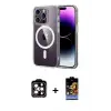 ieg™ iPhone 14 Pro Max Kılıf Ahenk Minimal Serisi - Siyah Buffer Hayalet Cam Ekran Koruyucu + PVD Metal Kamera Lens - TU