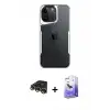 ieg™ iPhone 14 Pro Max Kılıf Akış Çizgi Koleksiyonu - Siyah Bilvis 5in1 5D Magic Hayalet Cam Ekran Koruyucu + Raze Metal Kamera Lens - GD