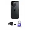 ieg™ iPhone 14 Pro Max Kılıf Akış Çizgi Koleksiyonu - Siyah Bilvis 5in1 5D Magic Hayalet Cam Ekran Koruyucu + Raze Metal Kamera Lens - GS