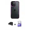 ieg™ iPhone 14 Pro Max Kılıf Akış Çizgi Koleksiyonu - Siyah Bilvis 5in1 5D Magic Hayalet Cam Ekran Koruyucu + Raze Metal Kamera Lens - GS