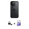 ieg™ iPhone 14 Pro Max Kılıf Akış Çizgi Koleksiyonu - Siyah Bilvis 5in1 5D Magic Hayalet Cam Ekran Koruyucu + Bilvis Titan Kamera Lens - GD