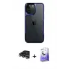 ieg™ iPhone 14 Pro Max Kılıf Akış Çizgi Koleksiyonu - Siyah Bilvis 5in1 5D Magic Hayalet Cam Ekran Koruyucu + Raze Metal Kamera Lens - GS