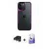 ieg™ iPhone 14 Pro Max Kılıf Akış Çizgi Koleksiyonu - Siyah Bilvis 5in1 5D Magic Hayalet Cam Ekran Koruyucu + Raze Metal Kamera Lens - GD