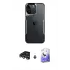 ieg™ iPhone 14 Pro Max Kılıf Akış Çizgi Koleksiyonu - Siyah Bilvis 5in1 5D Magic Hayalet Cam Ekran Koruyucu + Raze Metal Kamera Lens - GS