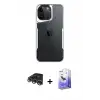 ieg™ iPhone 14 Pro Max Kılıf Akış Çizgi Koleksiyonu - Siyah Bilvis 5in1 5D Magic Hayalet Cam Ekran Koruyucu + Raze Metal Kamera Lens - GS