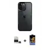 ieg™ iPhone 14 Pro Max Kılıf Akış Çizgi Koleksiyonu - Siyah Buffer Hayalet Cam Ekran Koruyucu + Bilvis Titan Kamera Lens - GD