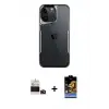 ieg™ iPhone 14 Pro Max Kılıf Akış Çizgi Koleksiyonu - Siyah Buffer Hayalet Cam Ekran Koruyucu + Bilvis Titan Kamera Lens - DNMR