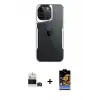 ieg™ iPhone 14 Pro Max Kılıf Akış Çizgi Koleksiyonu - Siyah Buffer Hayalet Cam Ekran Koruyucu + Bilvis Titan Kamera Lens - DNMR