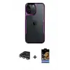ieg™ iPhone 14 Pro Max Kılıf Akış Çizgi Koleksiyonu - Siyah Buffer Hayalet Cam Ekran Koruyucu + Raze Metal Kamera Lens - GS