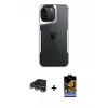 ieg™ iPhone 14 Pro Max Kılıf Akış Çizgi Koleksiyonu - Siyah Buffer Hayalet Cam Ekran Koruyucu + Raze Metal Kamera Lens - GS