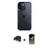 ieg™ iPhone 14 Pro Max Kılıf Akış Çizgi Koleksiyonu - Siyah Buffer Hayalet Cam Ekran Koruyucu + Raze Metal Kamera Lens - GS