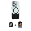 ieg™ iPhone 14 Pro Max Kılıf Çekirdek Asil Özel Seri - Siyah Buffer Hayalet Cam Ekran Koruyucu + PVD Metal Kamera Lens - TU