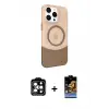 ieg™ iPhone 14 Pro Max Kılıf Çekirdek Asil Özel Seri - Siyah Buffer Hayalet Cam Ekran Koruyucu + PVD Metal Kamera Lens - TU