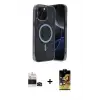 ieg™ iPhone 14 Pro Max Kılıf Eksen Çizgi - Siyah Buffer Cam Ekran Koruyucu + Bilvis Titan Kamera Lens - SH