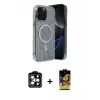 ieg™ iPhone 14 Pro Max Kılıf Eksen Çizgi - Siyah Buffer Cam Ekran Koruyucu + PVD Metal Kamera Lens - TU