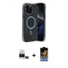 ieg™ iPhone 14 Pro Max Kılıf Eksen Çizgi - Siyah Buffer Hayalet Cam Ekran Koruyucu + Bilvis Titan Kamera Lens - GD