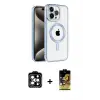 ieg™ iPhone 14 Pro Max Kılıf Eksen Form Koleksiyonu - Siyah Buffer Cam Ekran Koruyucu + PVD Metal Kamera Lens - TU