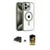 ieg™ iPhone 14 Pro Max Kılıf Eksen Form Koleksiyonu - Siyah Buffer Cam Ekran Koruyucu + Raze Metal Kamera Lens - GD