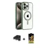 ieg™ iPhone 14 Pro Max Kılıf Eksen Form Koleksiyonu - Siyah Buffer Cam Ekran Koruyucu + Raze Metal Kamera Lens - GS