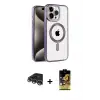 ieg™ iPhone 14 Pro Max Kılıf Eksen Form Koleksiyonu - Siyah Buffer Cam Ekran Koruyucu + Raze Metal Kamera Lens - GS