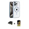 ieg™ iPhone 14 Pro Max Kılıf Eksen Form Koleksiyonu - Siyah Buffer Cam Ekran Koruyucu + Raze Metal Kamera Lens - GD