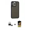 ieg™ iPhone 14 Pro Max Kılıf Eksen Işık - Siyah Buffer Cam Ekran Koruyucu + Bilvis Titan Kamera Lens - GD