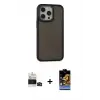 ieg™ iPhone 14 Pro Max Kılıf Eksen Işık - Siyah Buffer Hayalet Cam Ekran Koruyucu + Bilvis Titan Kamera Lens - SH
