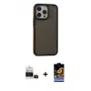 ieg™ iPhone 14 Pro Max Kılıf Eksen Işık - Siyah Buffer Hayalet Cam Ekran Koruyucu + Bilvis Titan Kamera Lens - SH