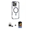 ieg™ iPhone 14 Pro Max Kılıf Eksen Klasik Koleksiyonu - Siyah Buffer Hayalet Cam Ekran Koruyucu + Bilvis Titan Kamera Lens - GS