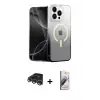 ieg™ iPhone 14 Pro Max Kılıf Eksen Minimal Özel Seri - Siyah Bilvis 3D Mat Cam Ekran Koruyucu + Raze Metal Kamera Lens - GS