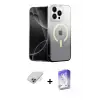 ieg™ iPhone 14 Pro Max Kılıf Eksen Minimal Özel Seri - Siyah Bilvis 5in1 3D Magic Cam Ekran Koruyucu + Band Metal Kamera Lens - GD
